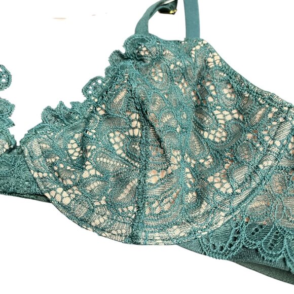 Soma Bra Unlined Lace Plunge NEW Dark Forest Green 34B Convertible - Picture 5 of 8